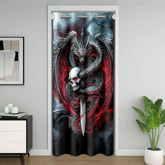 Western Magical Door Curtain,Black Snake Sword Skeleton Closet Door Cover Curtain for Living Room Gothic Style Animals 30%-50% Room Blackout Curtain 60x80 Inch 1 Panel