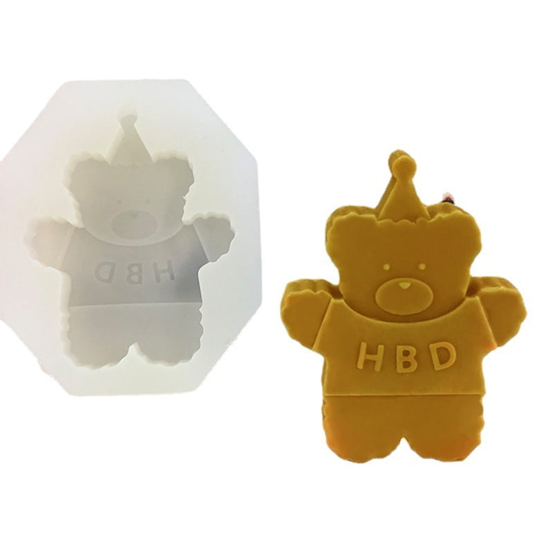 3D Birthday Bear Silicone Candle Mold Special Scented Candle Mold Wax Melt Molds for Candle Making Crystal Resin Mould