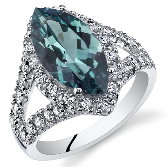 PEORA Simulated Alexandrite Signature Ring for Women 925 Sterling Silver, Large Color-Changing 3.50 Carats Marquise Shape 14x7mm, Size 6