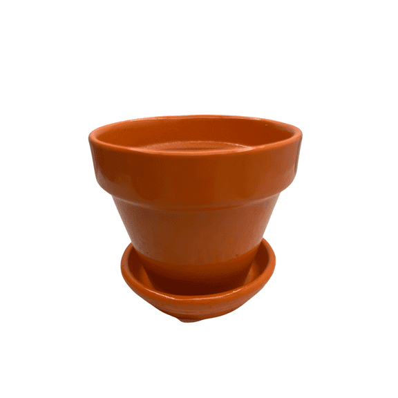 Mini Standard Pot with Attached Saucer - 2.75" x 2.5" - Orange