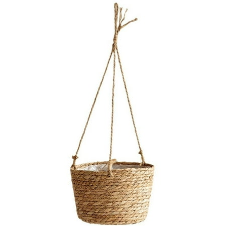 LYINGF Hand Woven Rope Hanging Rattan Basket Decorative Hanging Flower Pot for Indoor and Outdoor Plants Like Orchids Wind-Resistant Planter for Patio and Home Decor