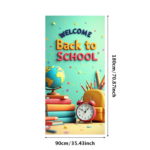 Colorful Welcome to School Banner with School Supplies Elements Background Backdrop, for School Openings Classroom Decorations Back - to - School Parties Photography Props