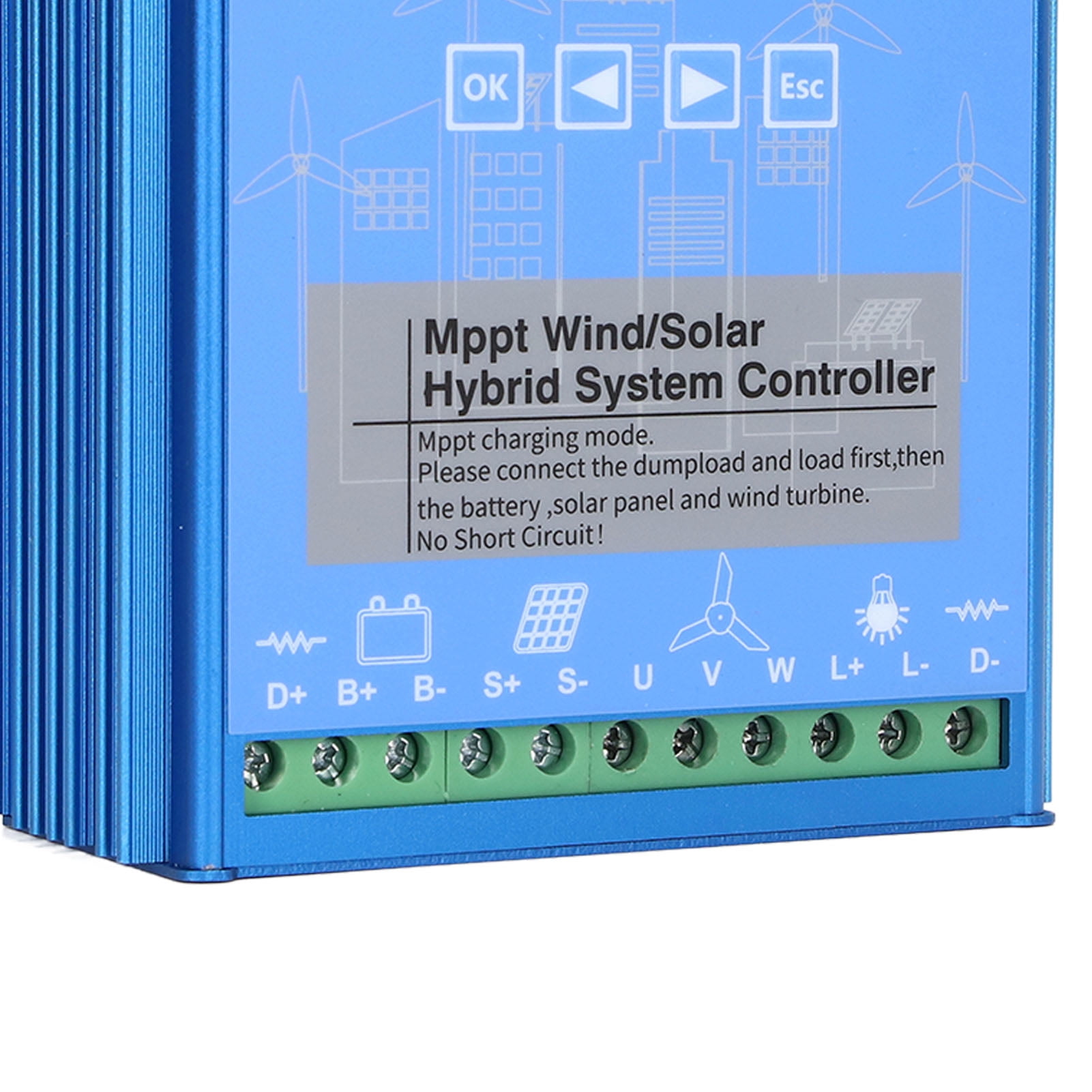 Wind & Solar Hybrid Controller MPPT PWM Charging 800W Wind 600W PV Solar Regulator 12V 24V with Unloading Resistor, Dual Input Hybrid Charge Controller for Renewable Energy Systems