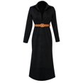 thumbnail image 4 of IWRICH Women's Suede Leather Dress Fall Long Sleeve Lapel Button Maxi Shirt Dress with Belt Black L, 4 of 5