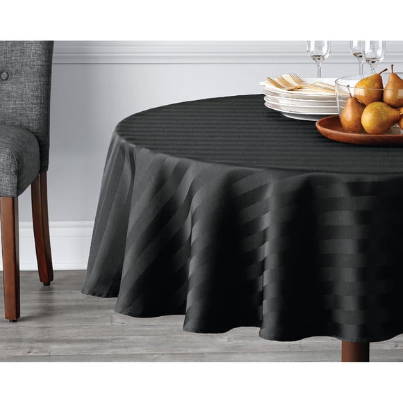 Hometrends Microfiber Stripe Tablecloth 70" Round, Black