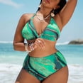 thumbnail image 5 of Levmjia Women's Plus Size Bikini Set 3 Piece Mesh Printed Long Sleeve Sun Protection Cover Up Drawstring Pleated Swimsuit High Waisted Bathing Suit For Beach Vacation, 5 of 8