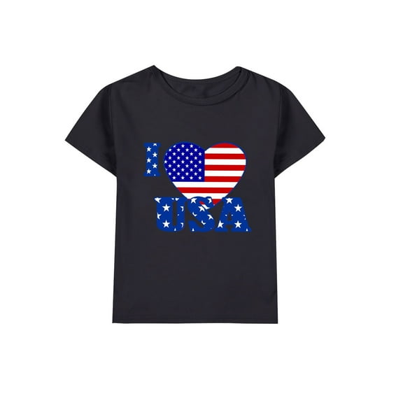Coerni Toddler Kids Girl 4th of July Patriotic T Shirt Solid American Flag Short Sleeve Tee Summer Round Neck Tops