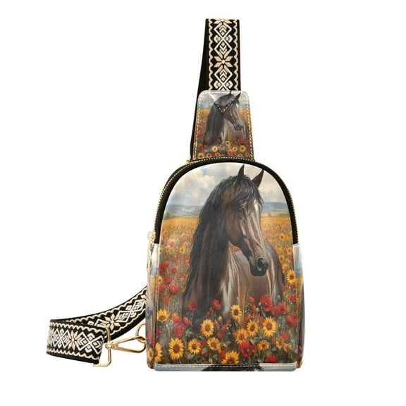 joogoo Horse in Wild Flower Sling Backpack Crossbody Shoulder Bags Waist Packs Chest Bag
