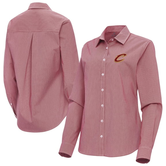 Women's Antigua Wine Cleveland Cavaliers Porter Woven Long Sleeve Button-Up Shirt