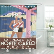 SUTTOM Retro La Plage De Monte Carlo Beach Vintage Travel Shower Curtain 66x72 inch