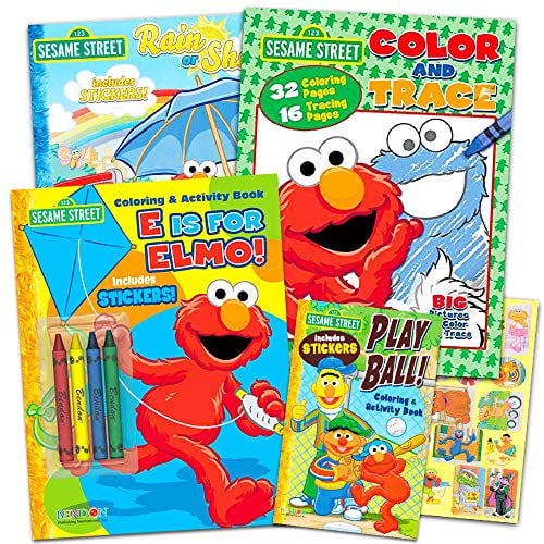 Sesame Street Coloring Book Super Set with Sesame Street Stickers (4 Jumbo Books Featuring Elmo, Cookie Monster, Big Bird and More)