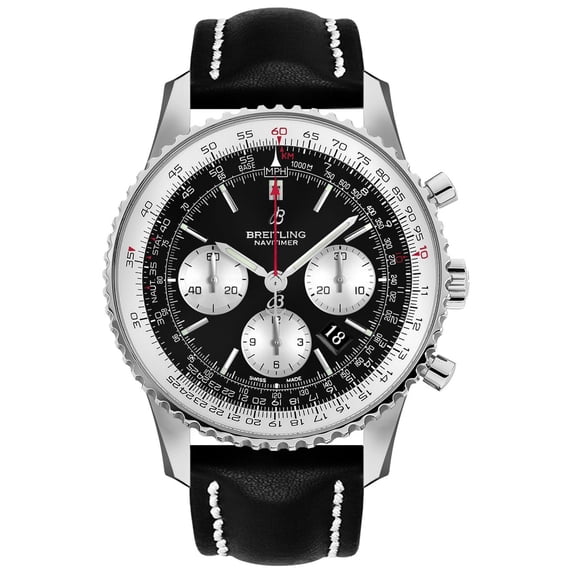Breitling Navitimer 1 B01 Chronograph 46 Steel Men's Watch on Black Leather Strap AB0127211B1X1