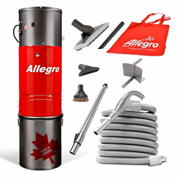 Allegro MU4101 Heavy Duty Powerful Central Vacuum System, Tangeantial Discharge Bypass Ametek Lamb Motor, Hybrid Filtration with Premium Deluxe Rug and Floor Accessory Kit, All in Package