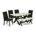 thumbnail image 2 of East West Furniture 6-Pc -Black Linen Fabric Seat and High Stylish Chair Back Parson chairs, A Rectangular Bench and Rectangular Top Modern Dining Table with Solid Wood Legs - Linen White and Wire..., 2 of 6