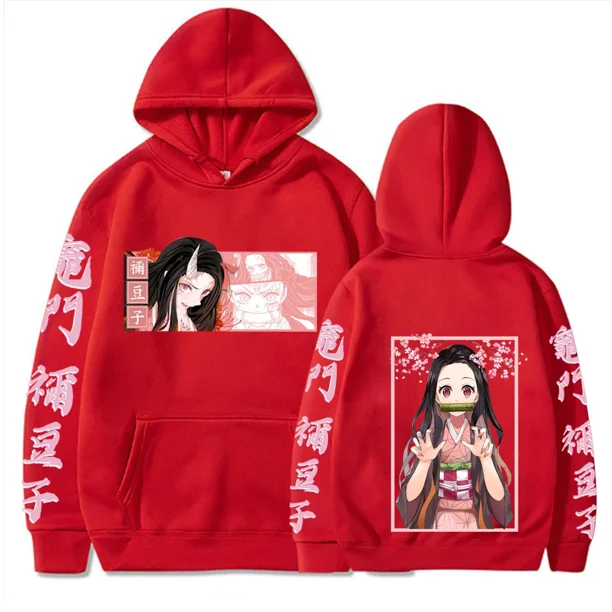 Sudadera con capucha de Anime japonés Demon Slayer para mujer, suéter con estampado de Kamado Nezuko, ropa de calle cálida de talla grande, Harajuku, otoño