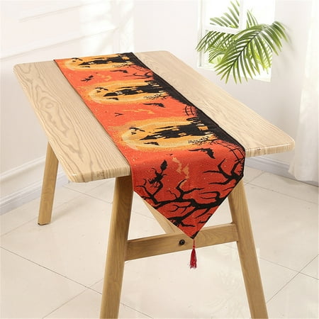 

Halloween Pumpkin Spider Cotton And Linen Embroidery Table Runner Tablecloth