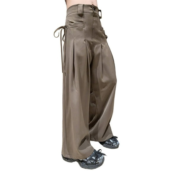PINQI Girls Spring Wide Leg Pants Teen Girls Cargo Pants Wide Leg Streetwear Kids Pants with Pockets Trendy Jogger Trousers with Pockets(Khaki-A,9-10 Years)