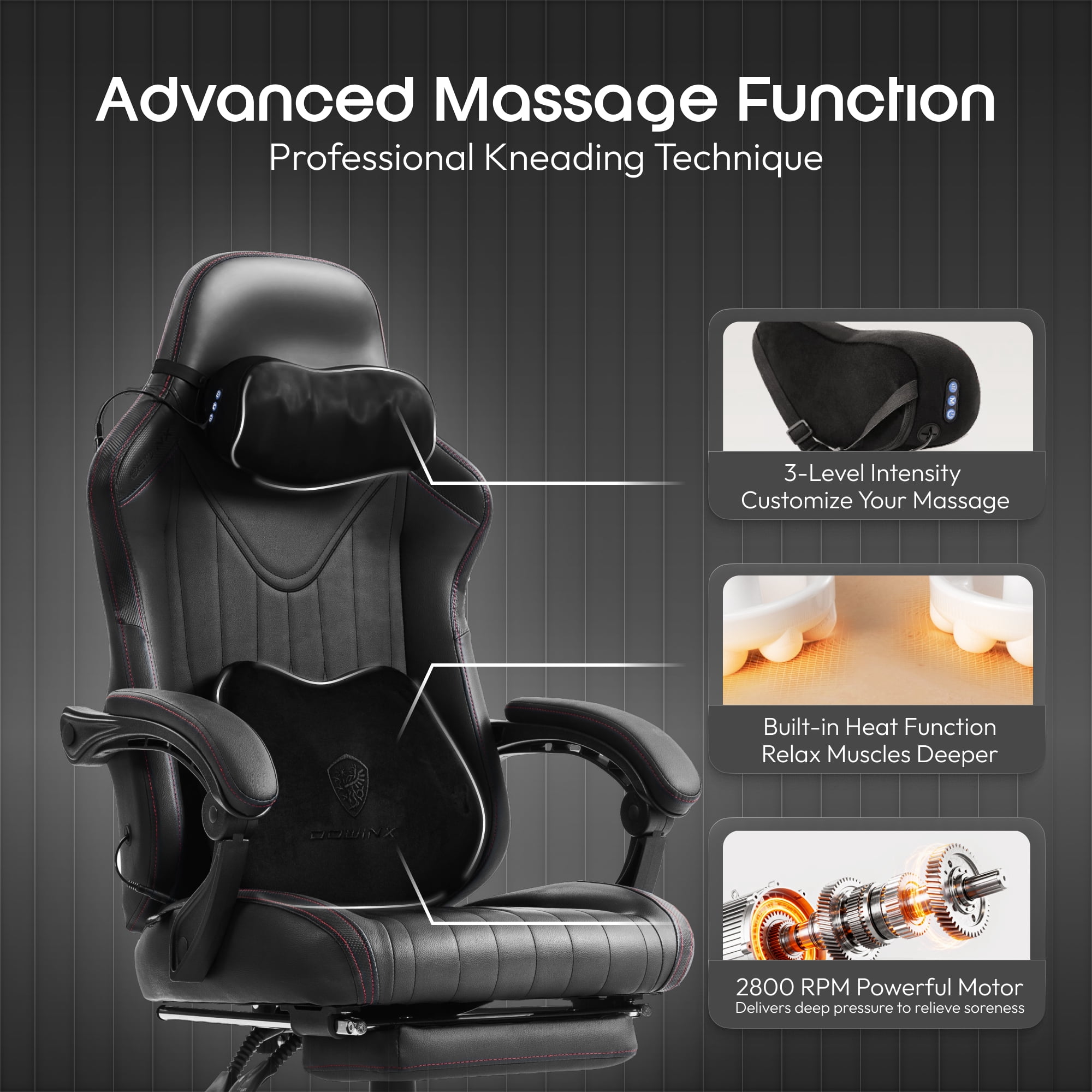 GOOSEA Gaming Chair with Shiatsu Massage for Neck, Lumbar Support, Ergonomic High Back Recliner for Home Office, Adjustable Height Computer Desk Chair with Premium Comfort Design, Black