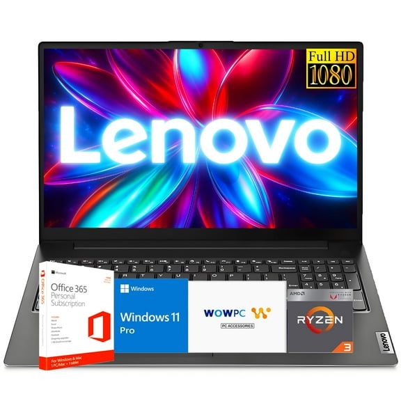 Lenovo V15 Laptop for Student & Business with Microsoft Office, AMD Ryzen 3 7320U (Beat i7-1065G7), 15.6 FHD, Radeon Graphics, 16GB RAM 1TB SSD, Ethernet Port RJ-45, WiFi6, Windows 11 Pro, WOWPC USB
