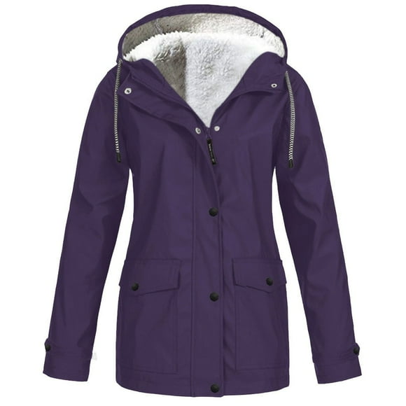 ERFCXS Women's Classic-Fit Full-Zip Polar Soft Fleece Jacket Women Solid Plush Thickening Jacket Outdoor Plus Size Hooded Raincoat Windproof Women Jacket Womens Fleece Zip up Jacket Purple 3XL