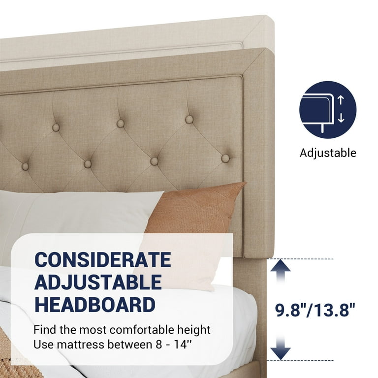 Allewie King Size Upholstered Bed Frame with Adjustable