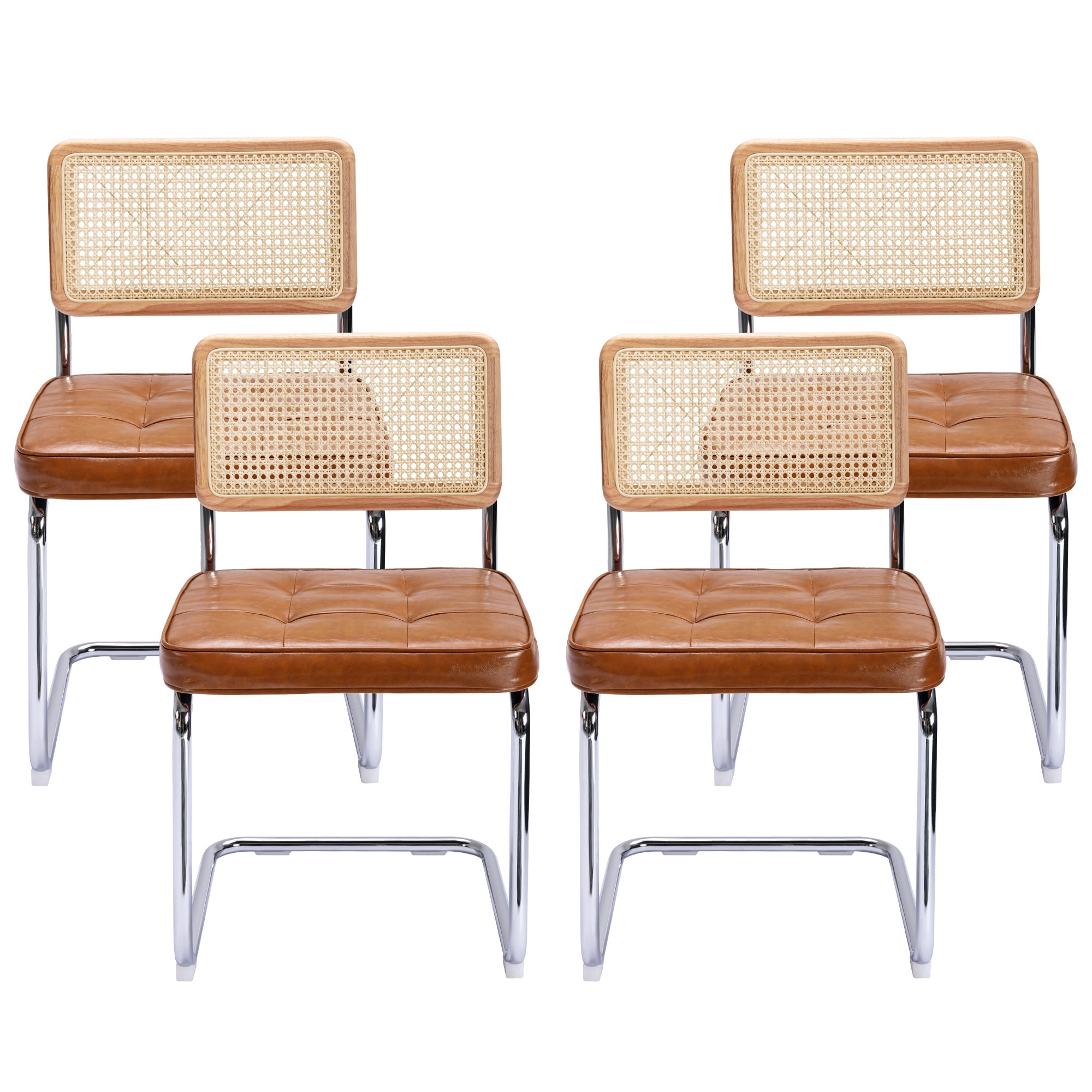 Zesthouse Rattan Dining Chairs Set of 4, Faux Leather Upholstered Side Chairs with Cane Back and ...