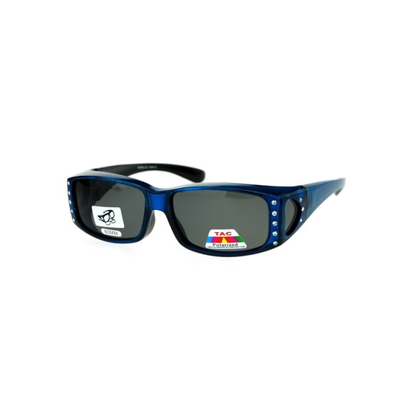 SA106 Womens Rhinestone Polarized Lens Rectangular 60mm Fit Over Sunglasses Blue