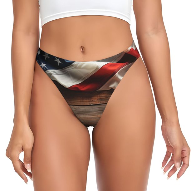 Fotbe Rustic American Flag Wood Tanga Sin Costuras para Mujer con Estampado – Panties Invisibles, Transpirables y Cómodos para Uso Diario-XX-Large