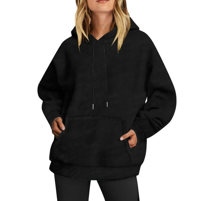 DPTALR Blouse Femme Unie Manches Longues Chandail en Molleton Poches à Capuche