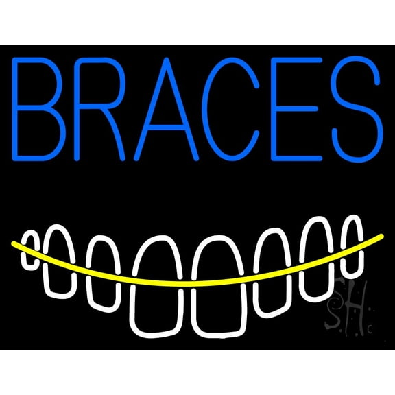 Braces With Teeth LED Neon Sign 15 x 19 - inches, Black Square Cut Acrylic Backing, with Dimmer - Bright and Premium built indoor LED Neon Sign for Defence Force.