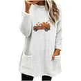 thumbnail image 2 of CHGBMOK Hauts de Sortie pour Femmes Col Rond et Hiver Ample Imprimé Poche Chaud Manches Longues Blouse Hauts pour Femmes en Liquidation, 2 of 4