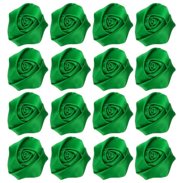 Uxcell 16Pcs Rosas de Cinta de 2 pulgadas Flores Artificiales de Tela Verde