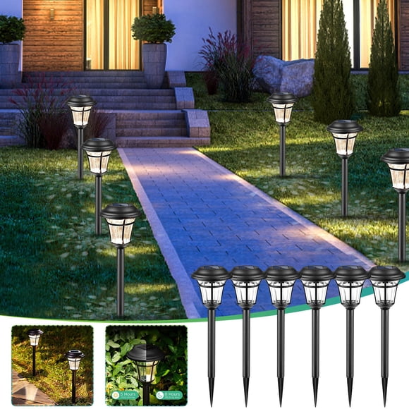 6PCS Outdoor Garden LED Solar Lights,Solar Powered Yard Walkway Patio Decor with Auto Dusk to Sensor,IP65 Waterproof,Easy Install,8 12 Hours Working Time,Ideal for Gardens and Pathways