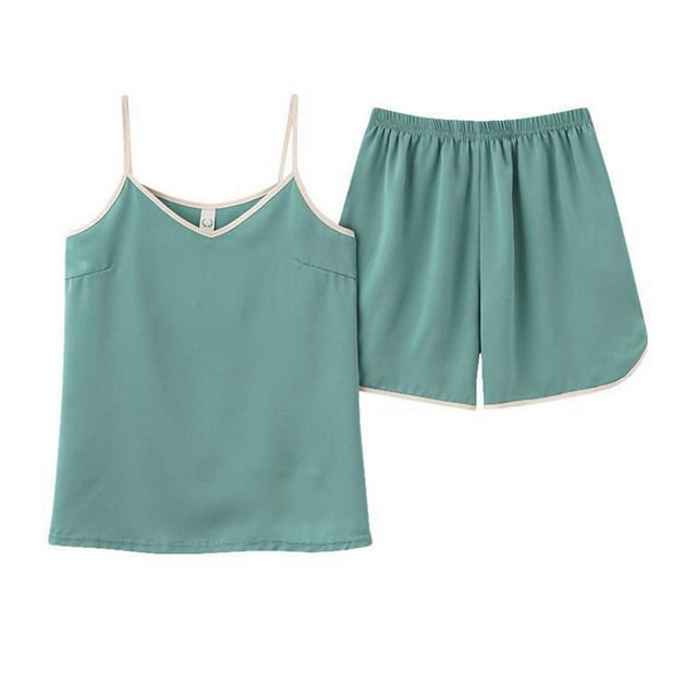 DPTALR Women's Home Clothing Comfortable Solid Color Suspender Pajamas Set.