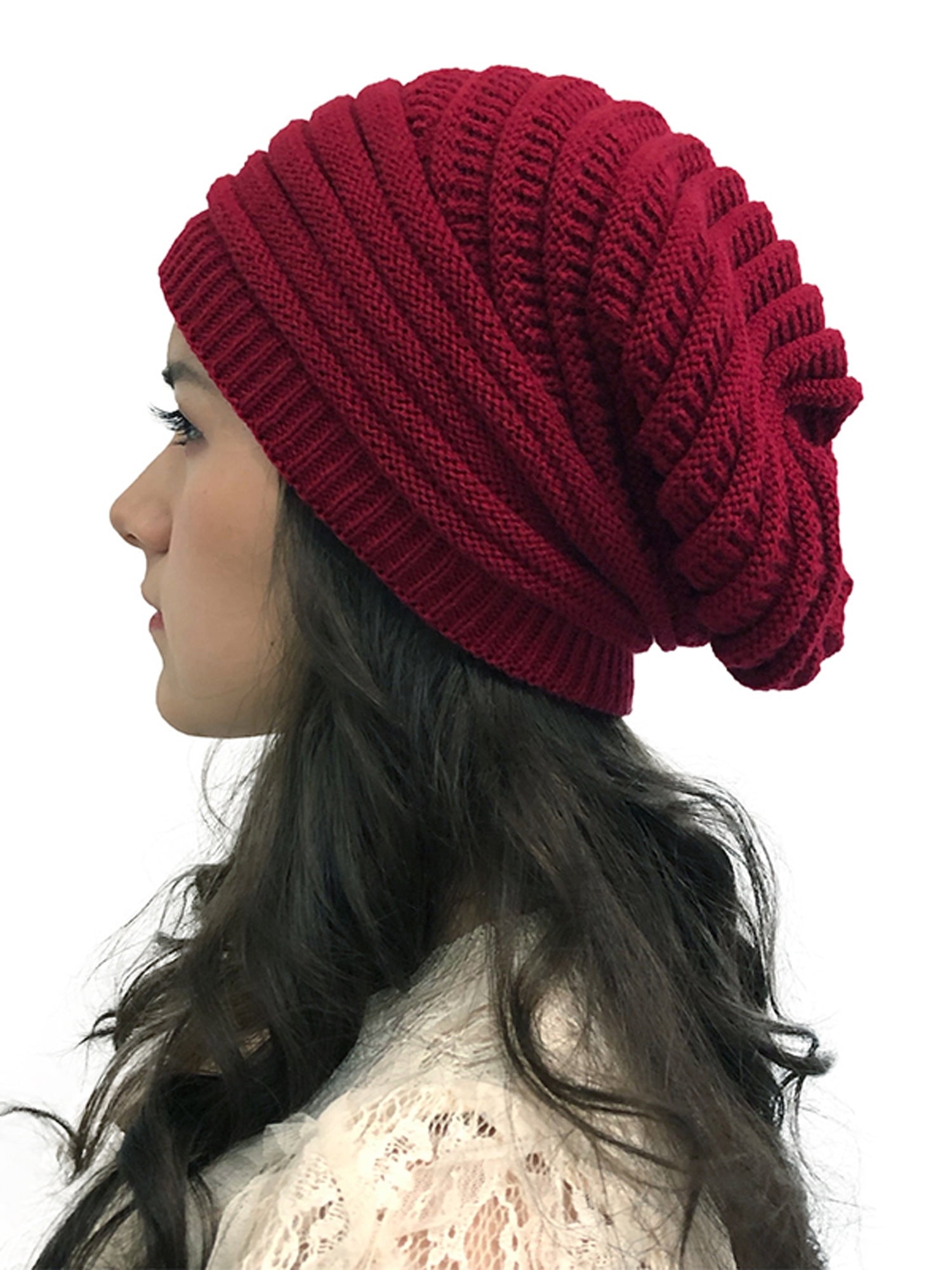 Leaf Knit Women's Baggy Beanie Oversize Winter Hat Ski Slouchy Chic Cap Skull 
