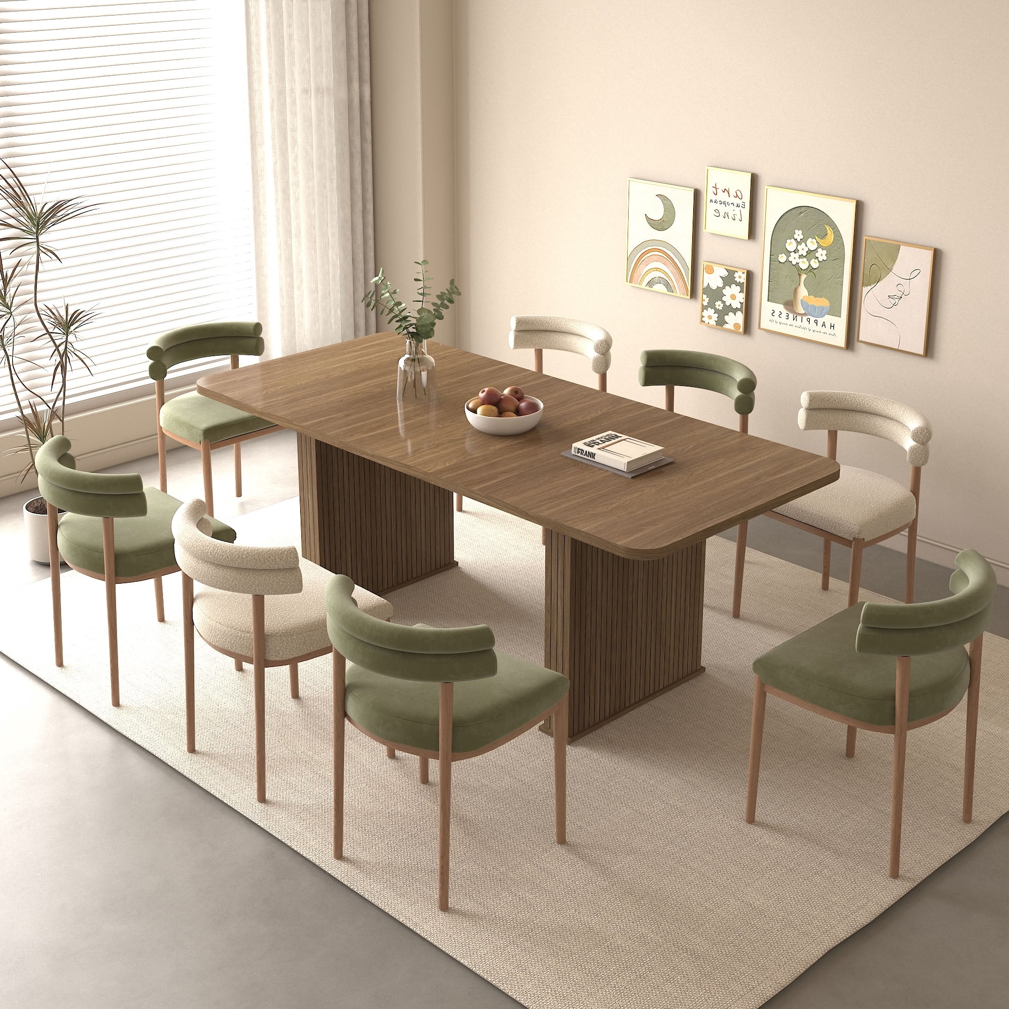MAYEERTY Extendable Rectangular Dining Table for 6-10 People, Modern Extendable Kitchen Dining Table for Dining Room, Apartment, Kitchen, Family Gathering Furniture