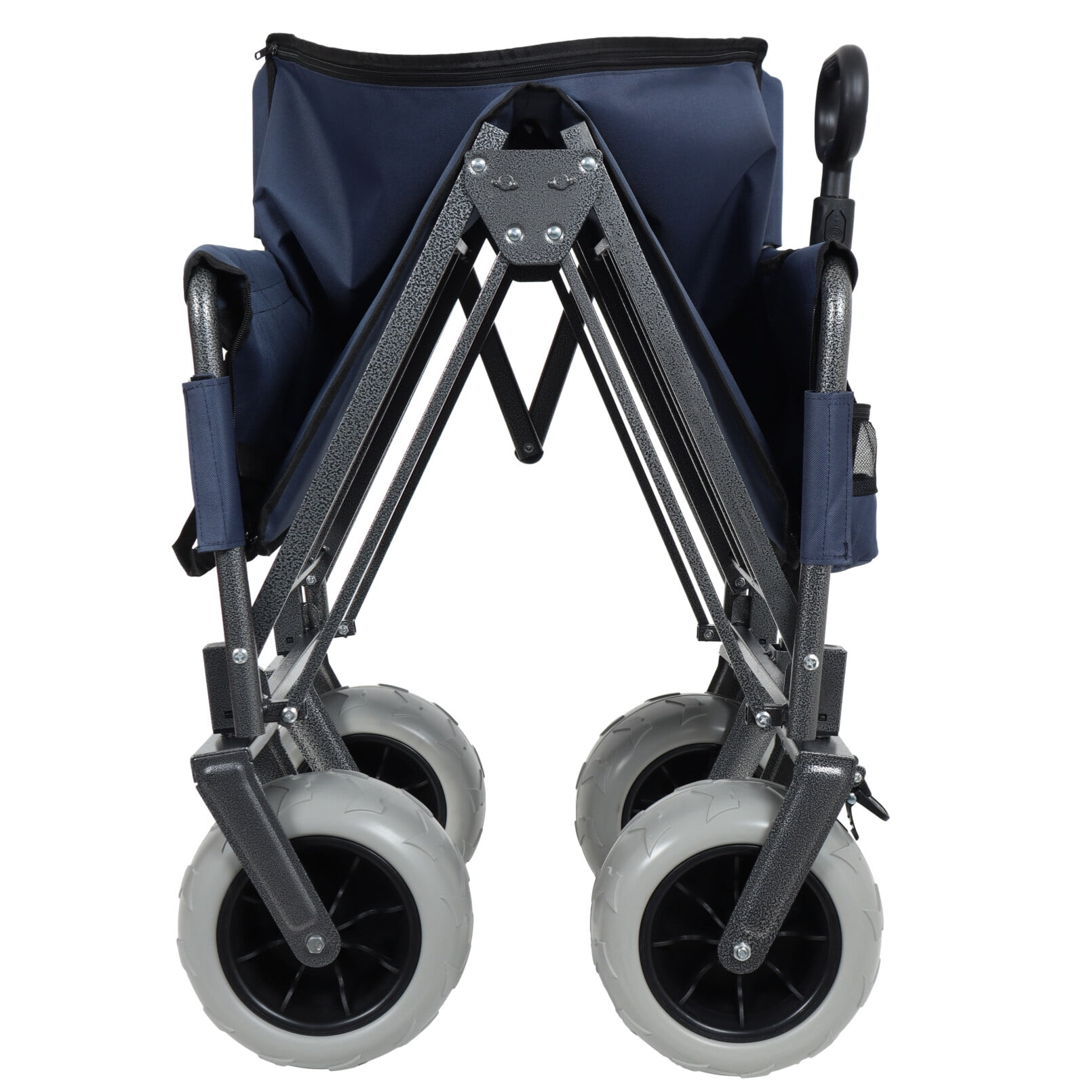 3-in-1 Wagon Carts Foldable with Bench Seat, 500lbs Capacity Wagon with 360° Swivel Beach Tires, Heavy-Duty Utility Wagon for Camping & Beach, Dark Blue
