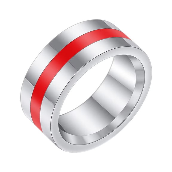 PAURO Resin Rings for Men Women 8MM Wide Color-Block Stainless Steel Red Black Unique Personalized Statement Silver Plated Simple Cool Dainty Colorful Couples Jewelry Red Size 8