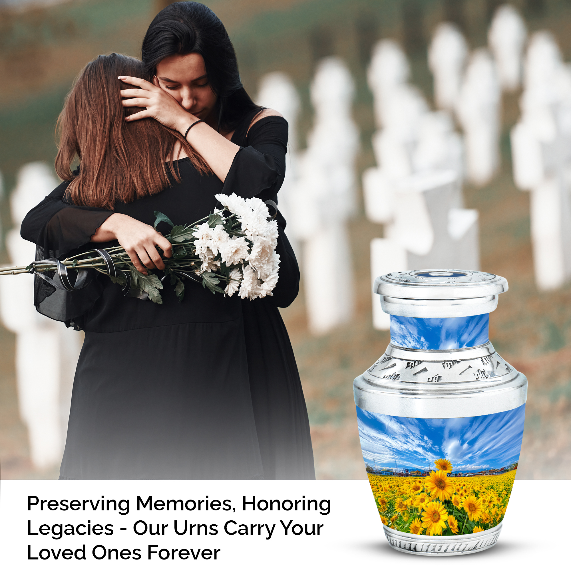 MUKTIVE Sunflowers Handcrafted Men Cremation Urns for Ashes for Funeral & Burial, Keepsake Blue Urns for Human Ashes Adult Female & Male, 3 Inch, 3 Cubic Inches Capacity