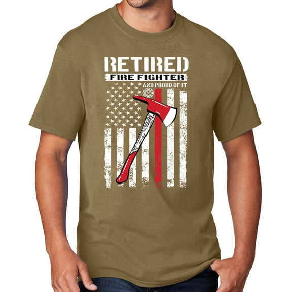 Men's Retired Firefighter with Axe T-shirt, Large Coyote Brown