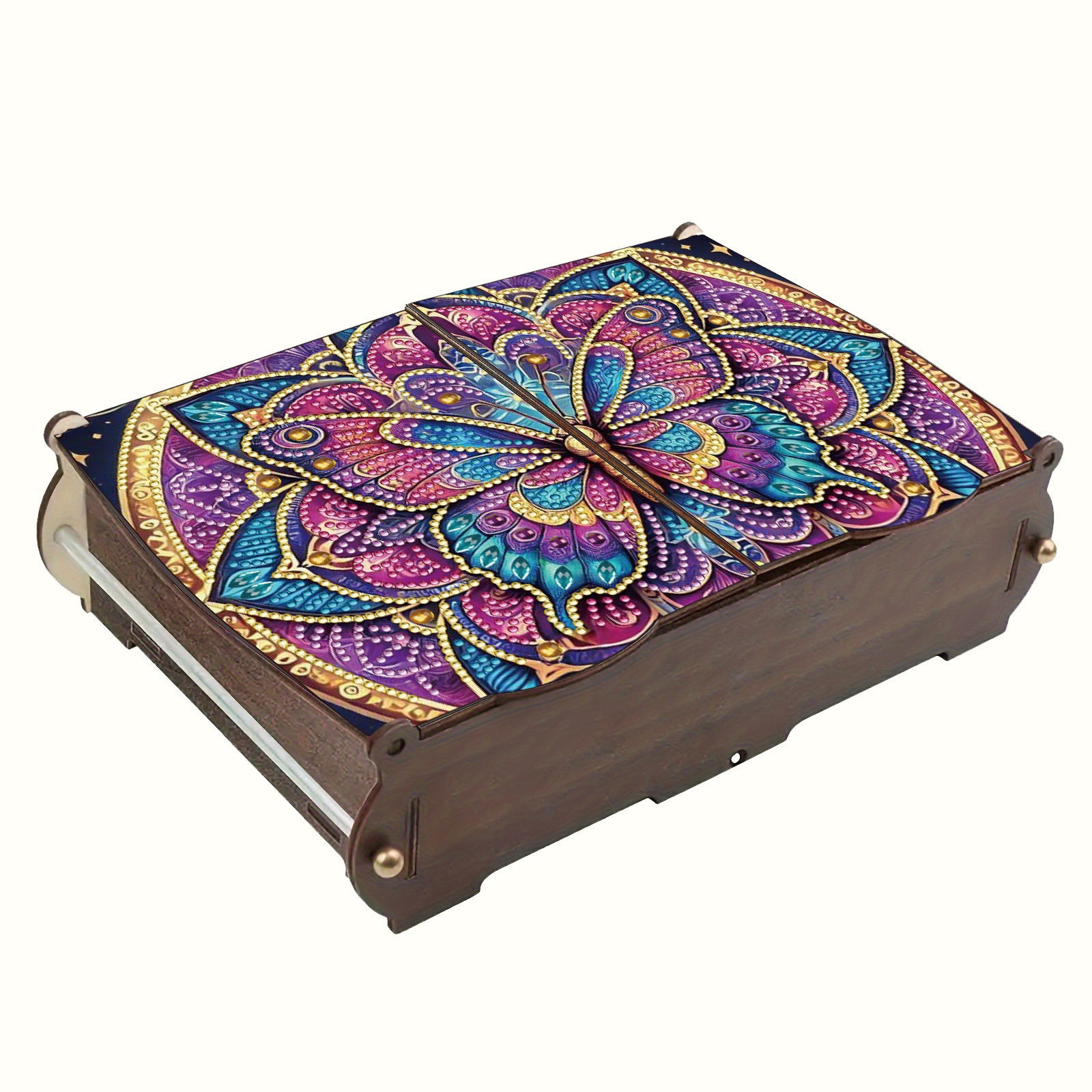 FLOPESN 2Pcs DIY Diamond Art Painting Jewelry Box,Creative Design Wooden Lid Rectangular Storage Case for Home Decor