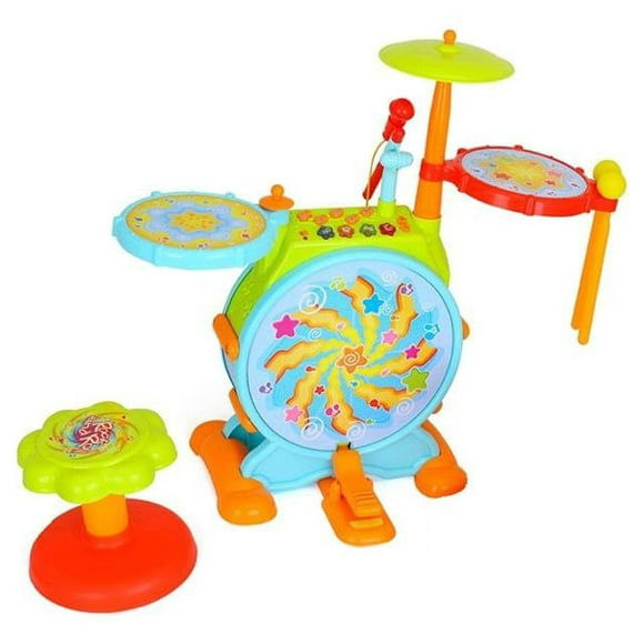 Play Baby Musical Big Toy Kids Drum Set With Adjustable Mic And Seat - Many Functions And Activities For Hours Of Play - Pretend To Be A Real Drummer With Drumsticks, Pedals, And Bass Drum