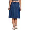 thumbnail image 3 of INSPIRE CHIC Women's Jean Skirts High Waist A Line Elastic Back Waist Casual Knee Length Denim Skirt L Dark Blue, 3 of 6