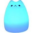 thumbnail image 1 of Lámpara de noche para niños con 7 luces LED de silicona de colores con forma de gato, recargable vía USB, para escritorio, mesita de noche, dormitorio, estudio, 1 of 8