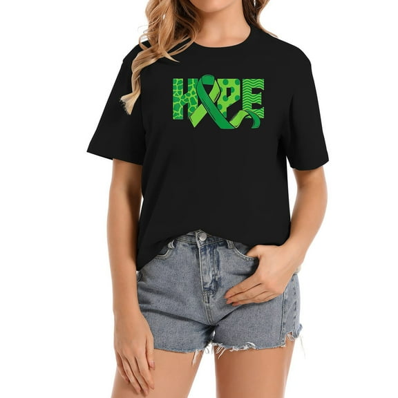 Hope Green Ribbon Mental Health Awareness Women's Comfortable Cute Graphic Tee Shirt - Short Sleeve Top