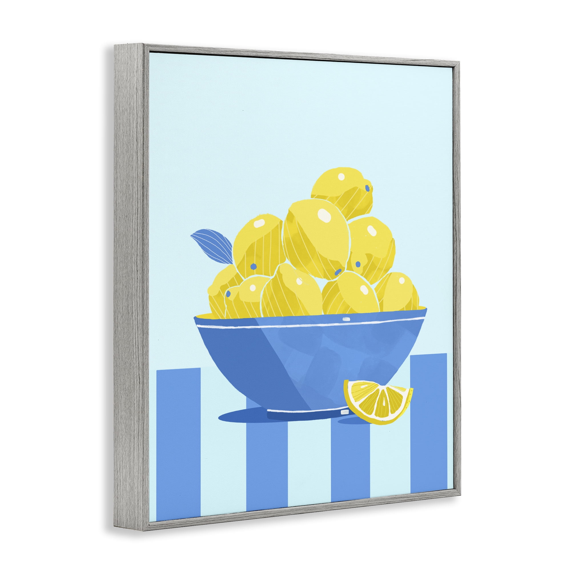 Stupell Industries Yellow Lemon Bowl Striped Gray Framed Giclee Art, design by Lucca Sheppard