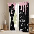 thumbnail image 3 of Homewish Sequins Diamonds Kitchen Curtains for Girls, With God All Things Are Possible Print Black Out Curtains Pack of 2 (42x63 Each), Pink Black, 3 of 5