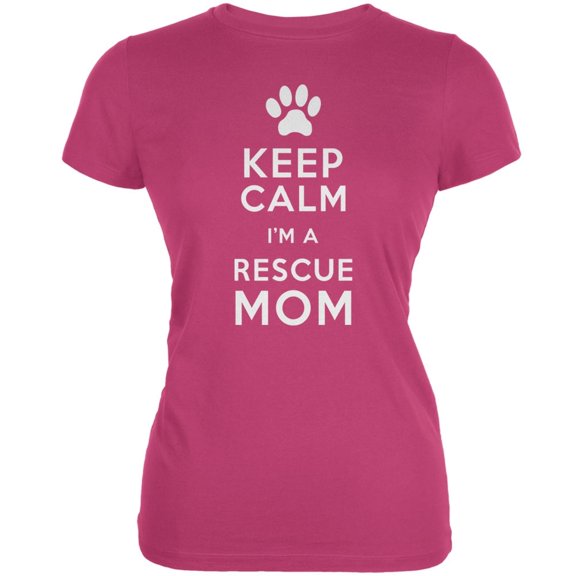 Mother's Day - Dog Keep Calm Rescue Mom Berry Pink Juniors Soft T-Shirt - X-Large