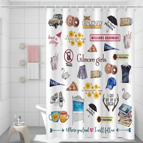 Shower Curtain Girls Gift Bathroom Shower Curtains Sets with 12 Hooks Bath Curtains Waterproof Fabric, 72""x72"", White