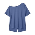 thumbnail image 4 of Zynoxe Two Piece Short Sets for Women Casual Off Shoulder Solid Color Loose Fit Summer Sets Trendy Plus Size Beach Vacation Lounge Sets Light Blue XS, 4 of 8
